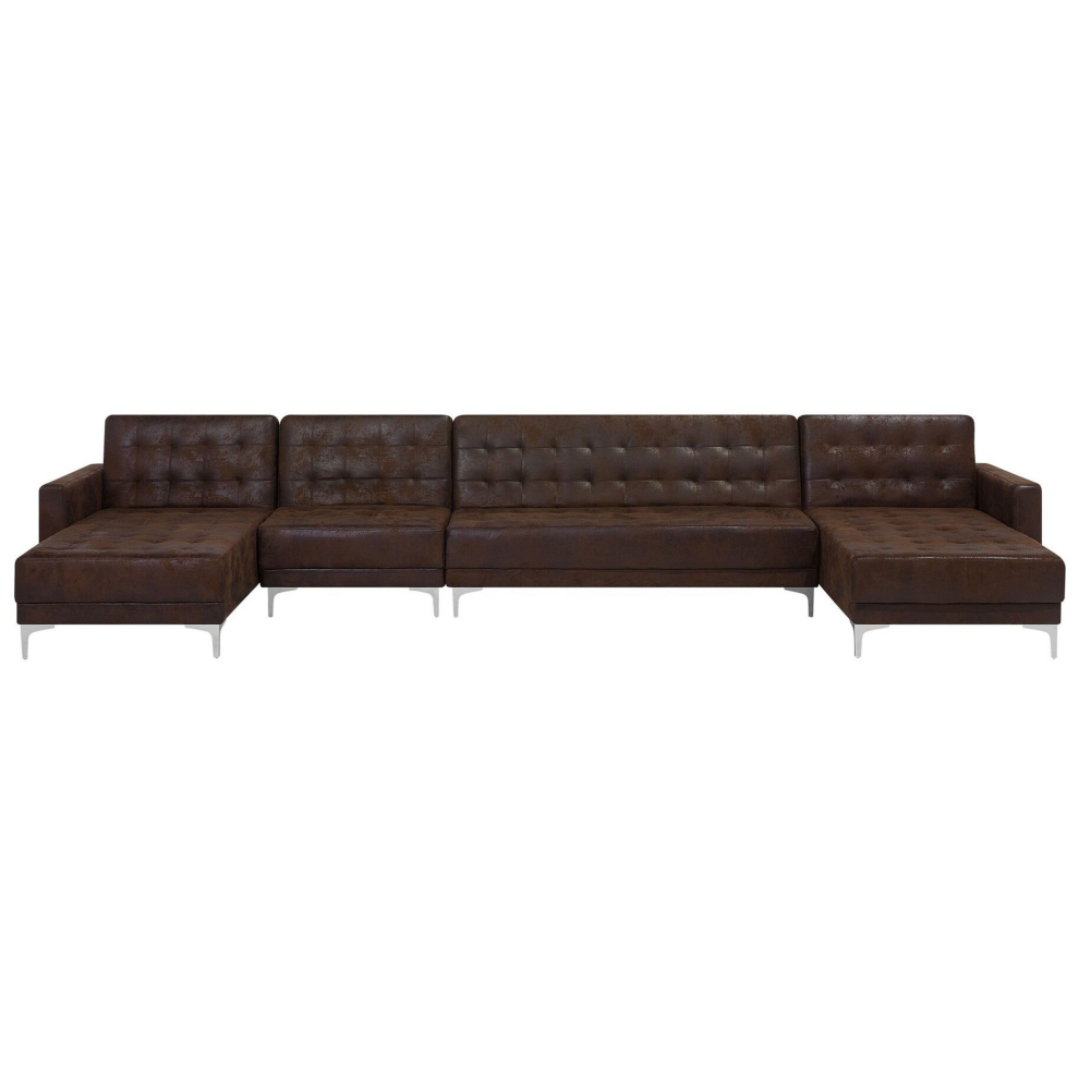 Modular U-Shape Sofa Bed ABERDEEN Faux Leather Brown 6 Seater