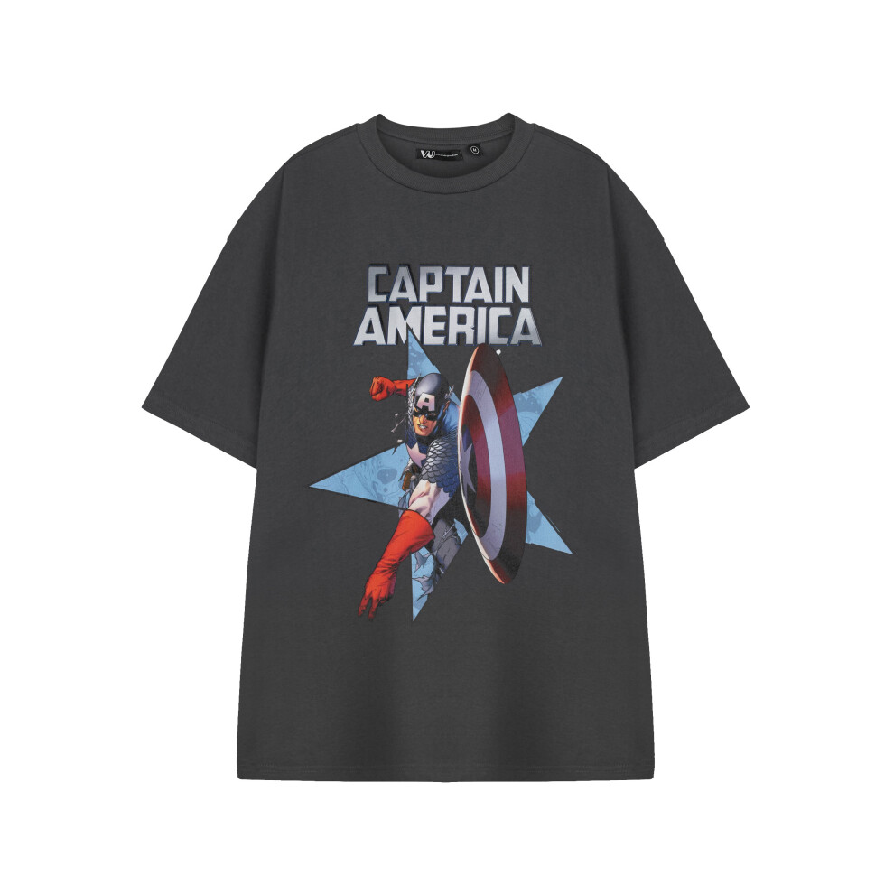 (Large) Marvel Shield Throw Short Sleeved T-Shirt (Mens Grey)