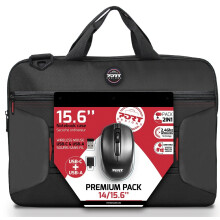 Premium Pack Laptop-Tasche + kabellose Maus + USB-Dongle & Typ C-Adapter - 15,6" - PORT DESIGNS
