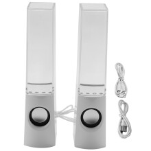 2PCS LED Light Speakers Dancing Water Music Fountain for PC Laptop Phone Portable Desk Stereo Speaker White