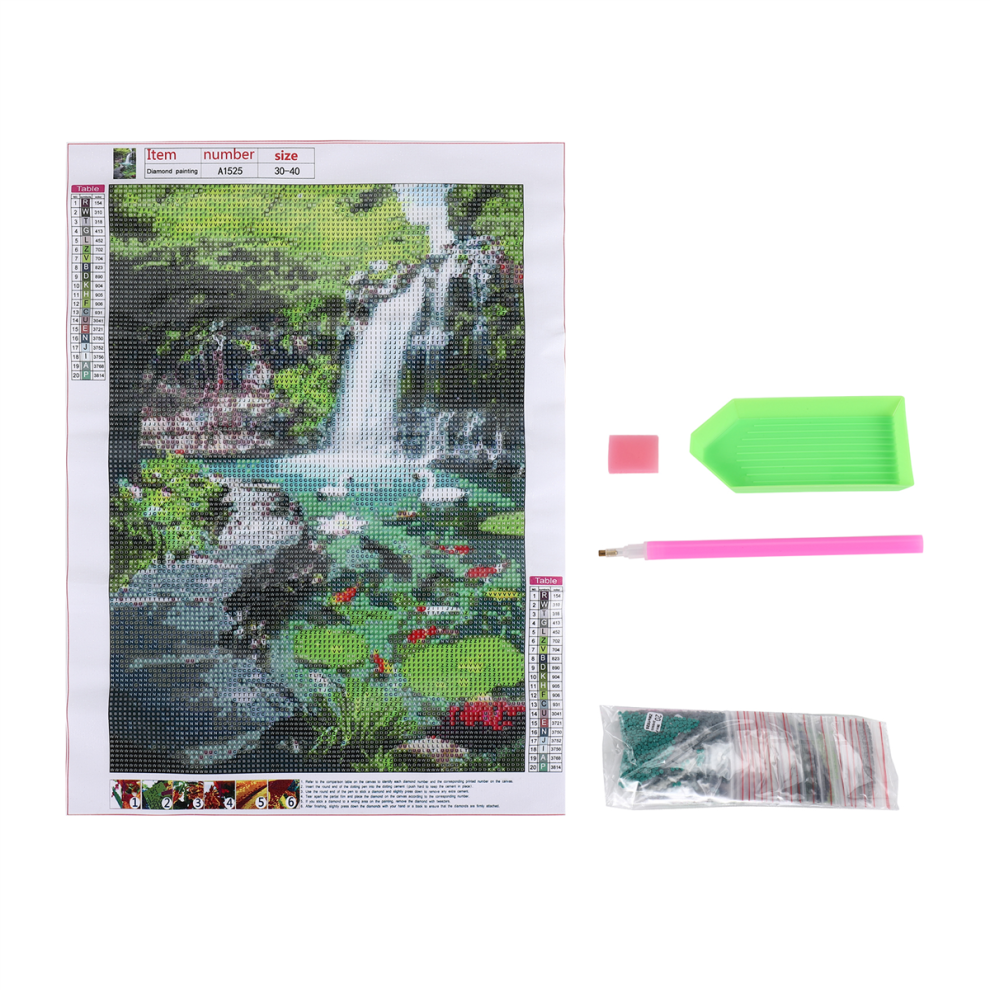 Paysage carré complet, nature, bricolage, broderie diamant, cascade, décoration d'intérieur