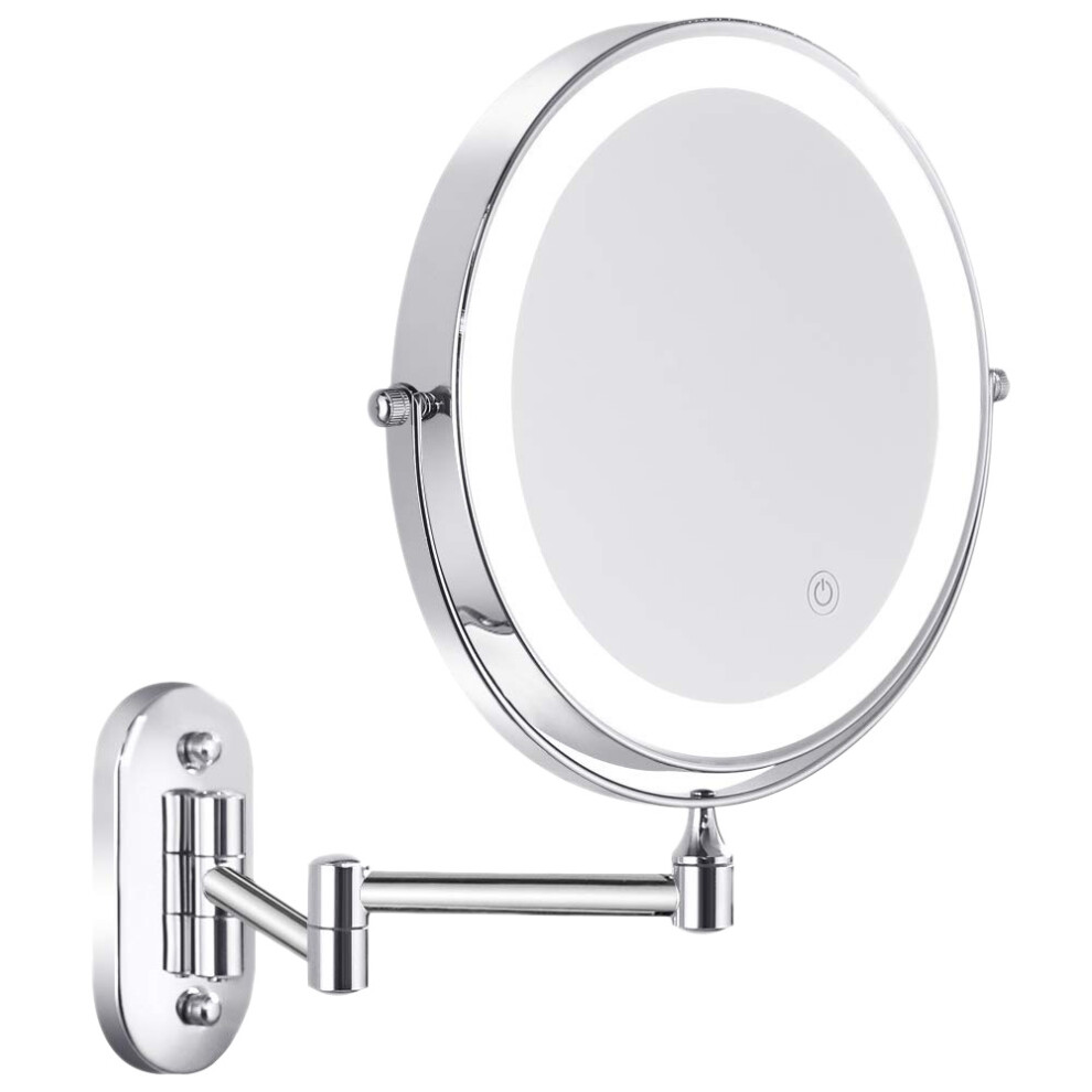 Miroir de salle de bain mural avec éclairage LED, pivotant et pliable, grossissement 1X/5X