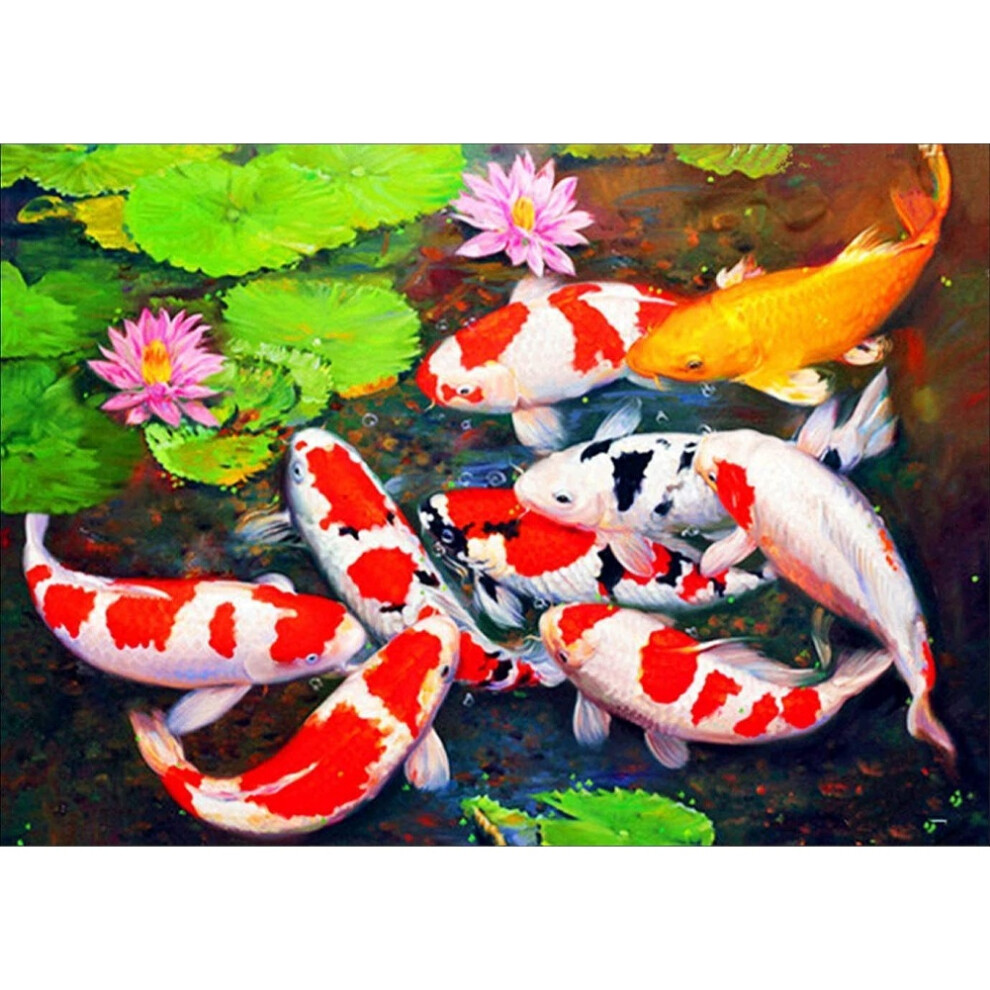 Kits de bricolage par numéros, peinture de lotus d'étang à poissons avec diamants Arts, images sur toile à percer complètes