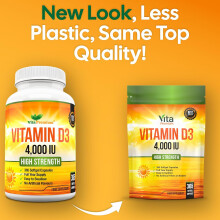 Vitamin D 4,000 IU Softgels, Maximum Strength Vitamin D3 Supplement, 365 Easy to Swallow Softgels (Not Tablets) - Full Year Supply