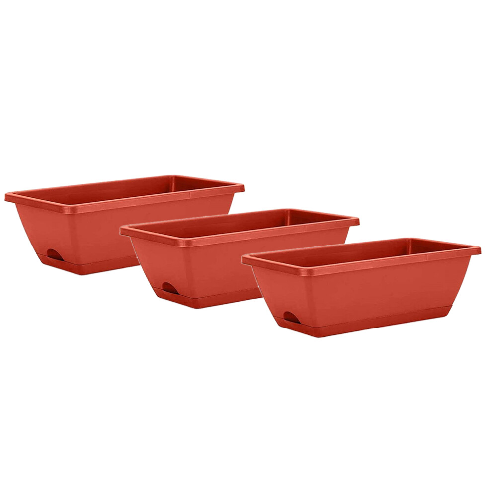 Lot de 3 jardinières rectangulaires de 19,6 pouces avec plateaux, pots de fleurs et conteneurs de culture pour terrasse, balcon et porche