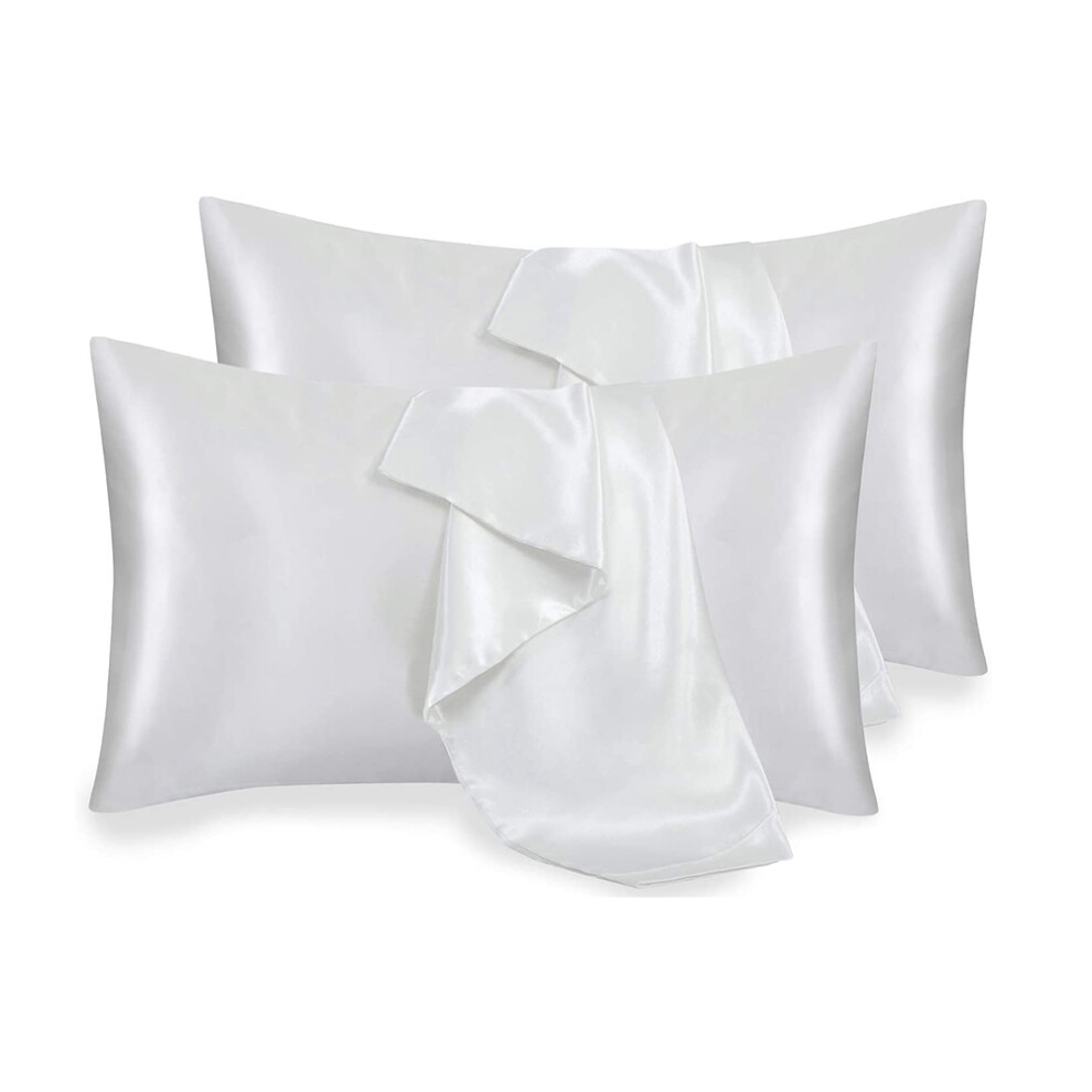Taie d'oreiller en satin pour cheveux et peau, lot de 4, 50 x 76 cm, blanc, doux, avec fermeture à rabat