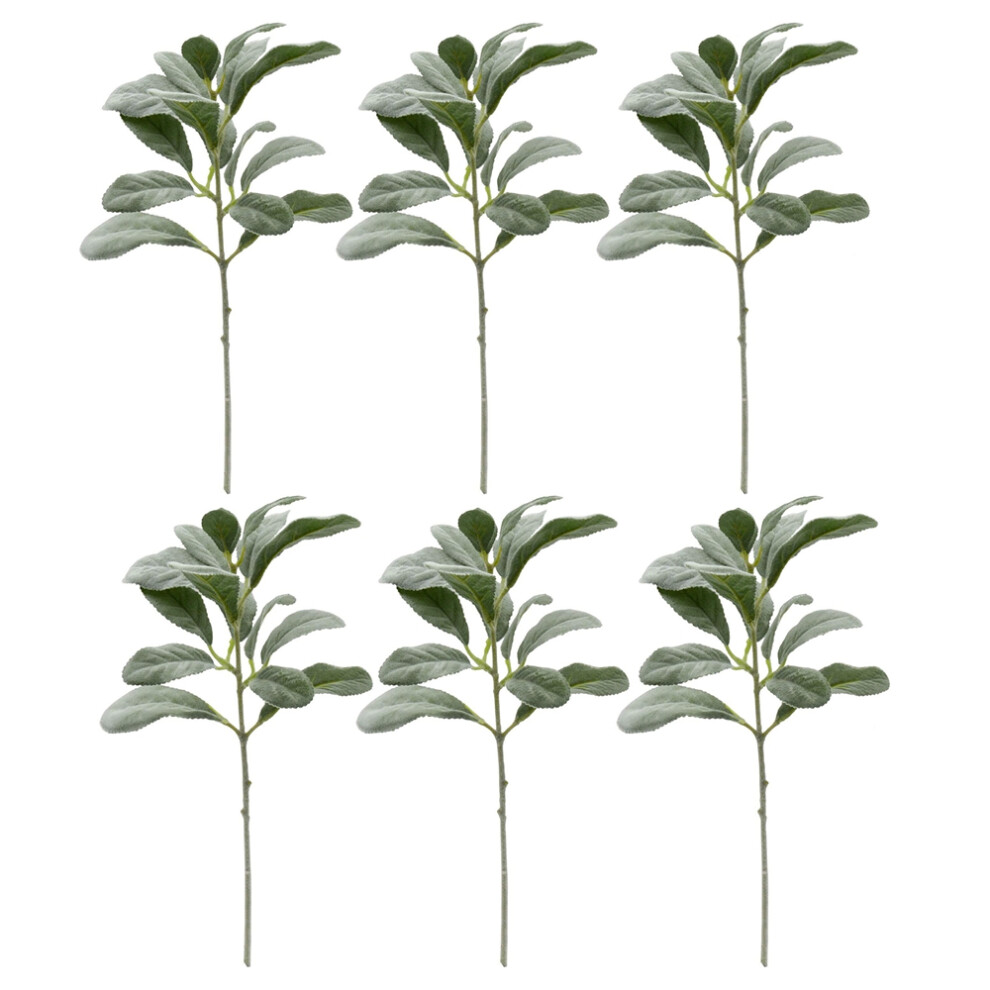 Lot de 6 feuilles d'oreilles d'agneau floquées, tiges et feuillage artificiel pour décoration de maison ou de mariage