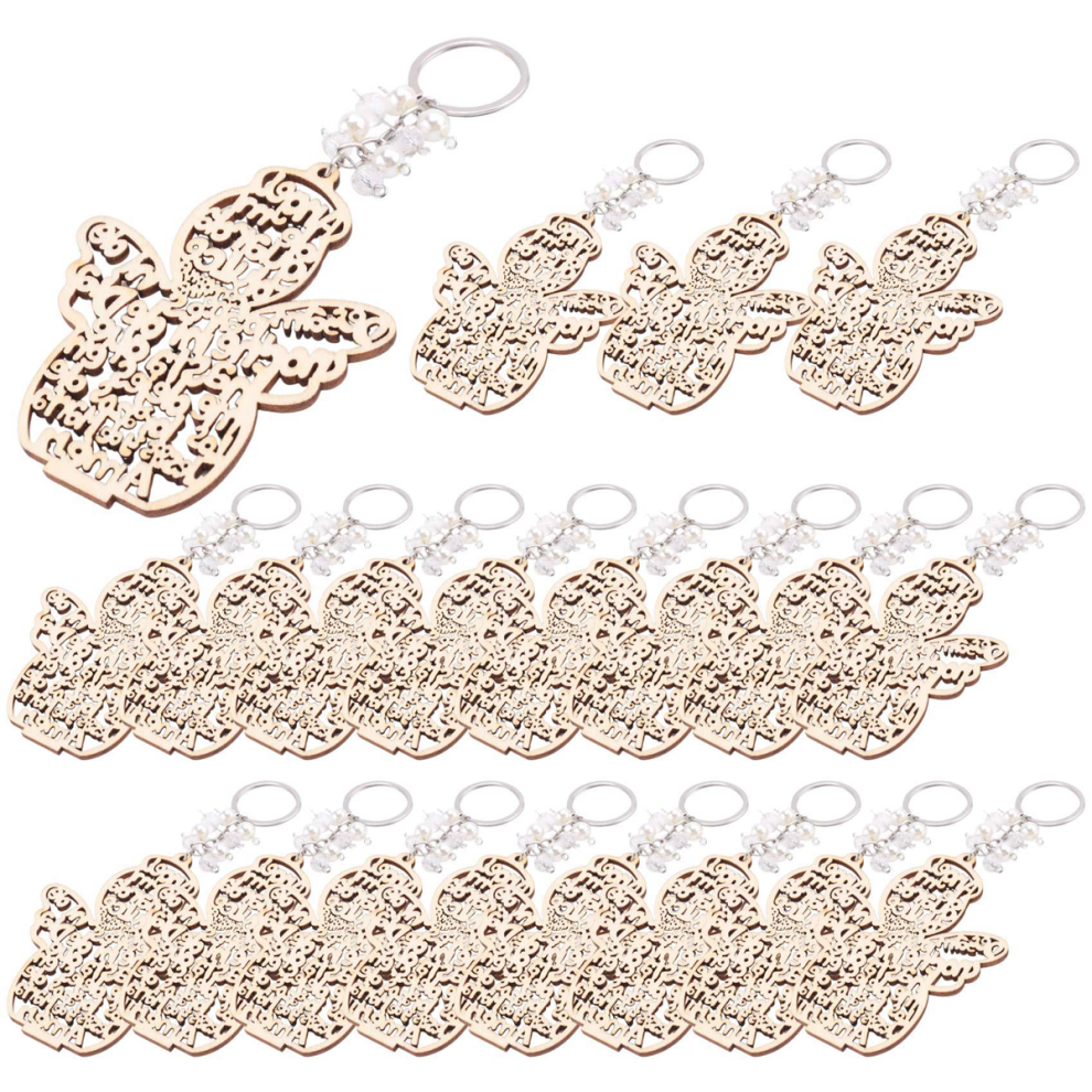 Lot de 20 porte-clés en bois avec ange pour baptême, souvenir de baptême, cadeau de communion pour garçon ou fille