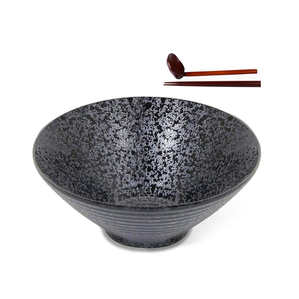 Ceramic Japanese Ramen Soup Bowl with Matching Spoon and Chopsticks, Suitable for , Large Size