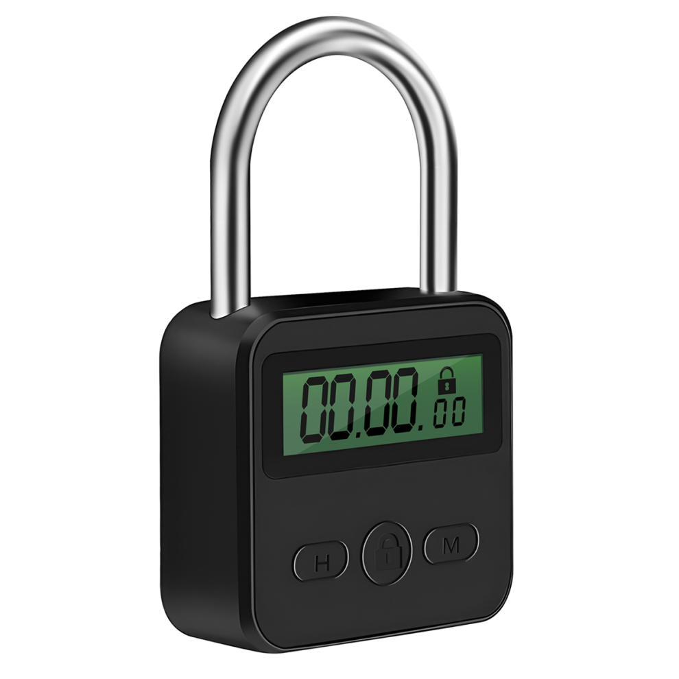 Metal Timer Lock LCD Display Multi-Function Electronic Time 99 Hours Max Timing USB Rechargeable Padlock,Black-image-OPC-PGGMZM8-NEW