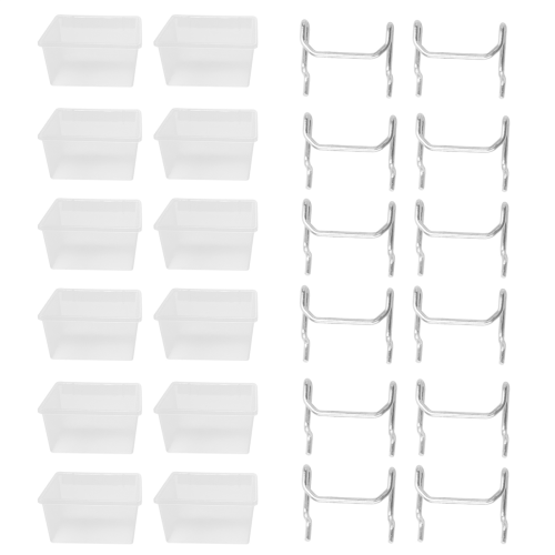 12 Pieces Pegboard Plastic Bins Kit - with Hooks Accessories Workbench Fits to Peg Board 2