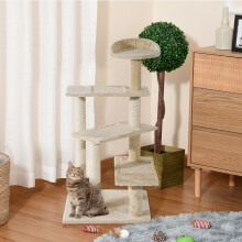 PawHut D30-045 100cm Cat Tree Indoor for 3 Cats - Beige, Sisal Scratching Posts & Plush Perches, Durable, Easy Assembly