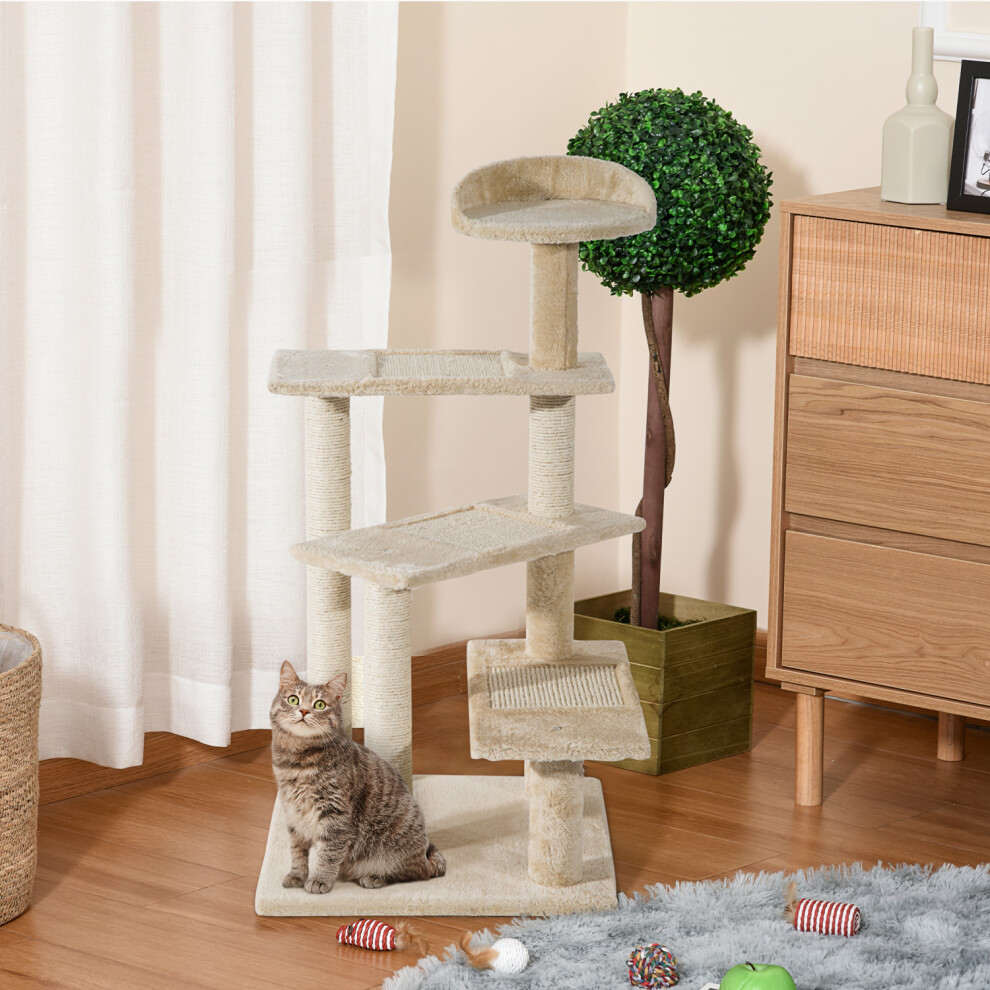 PAWHUT 100cm Cat Tree Scratcher, Play Climbing Post, Kitten Pet Scratching in Beige - Image 4