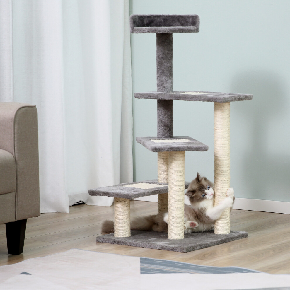 PawHut Cat Tree 100cm Indoor Kitten Scratching Post Activity Centre, Grey