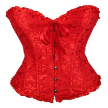 (As show, One size) Women's Lace Up Boned Overbust Corset Bustier Lingerie Bodyshaper Top Princess corset - Red