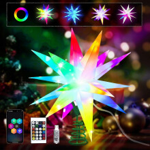 (As show, One size) RGB Star Tree Topper, Bluetooth App & Remote-Controlled Christmas Tree Light, Music Sync Decoration for Xmas