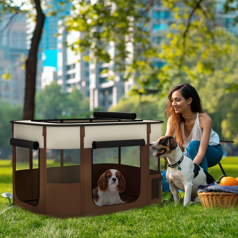 Pawhut Brown Portable Dog Pen For Puppies, Rabbits, Kittens, Guinea Pigs - Image 5