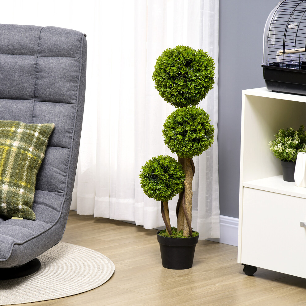 HOMCOM Potted Artificial Plants Boxwood Ball Topiary Trees Indoor Outdoor, 90cm