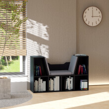 HOMCOM Cube Bookshelf Organizer with Reading Seat, Six Cubes, Black (836-115V01BK)