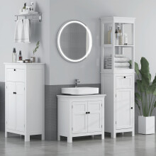 HOMCOM Slim White Bathroom Cabinet with Open Shelves, Drawer & Magnetic Doors - Adjustable Shelf, Anti-Tip 834-720V00WT