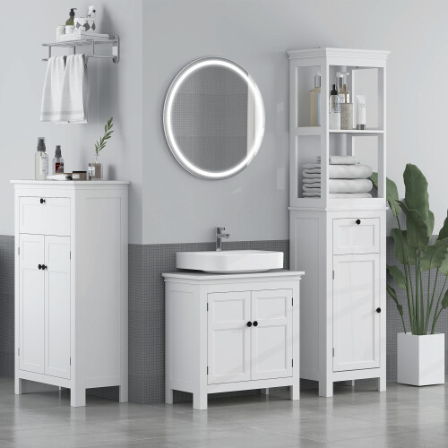 HOMCOM Slim White Bathroom Cabinet with Open Shelves, Drawer & Magnetic Doors - Adjustable Shelf, Anti-Tip 834-720V00WT
