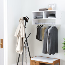 HOMCOM Wall Mounted Storage Hat Rack Hanging Coat Organizer Hanger Home White