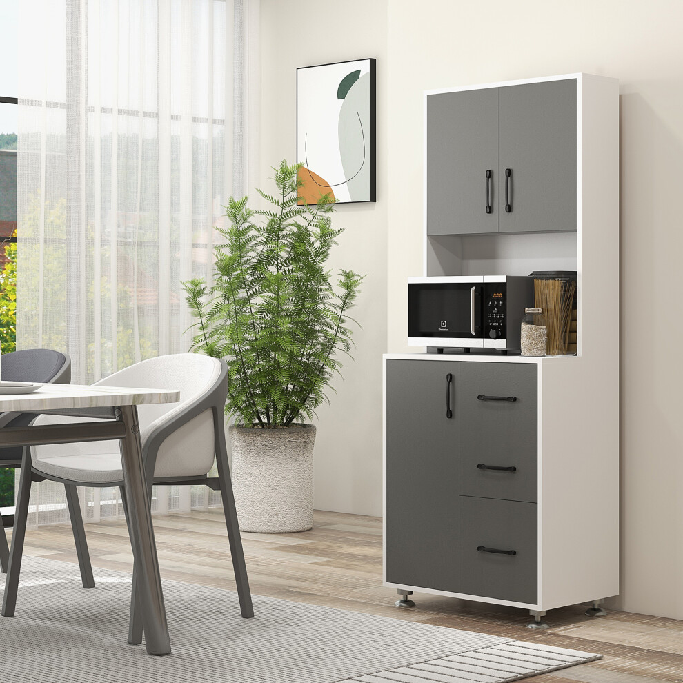 HOMCOM Modern Kitchen Cupboard Storage Organiser Microwave Cabinet Grey
