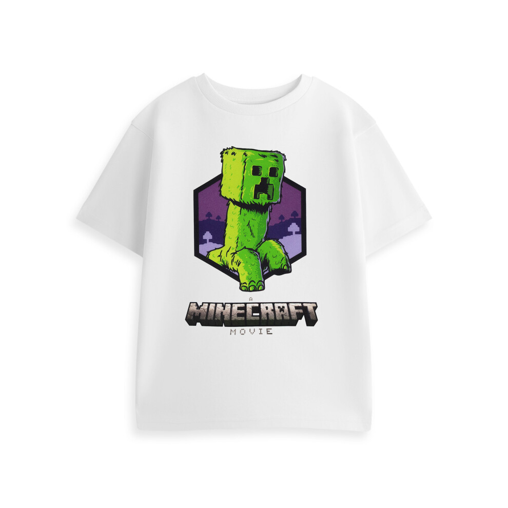 (11-12 Years) Minecraft Short Sleeved T-Shirt (Boys White)