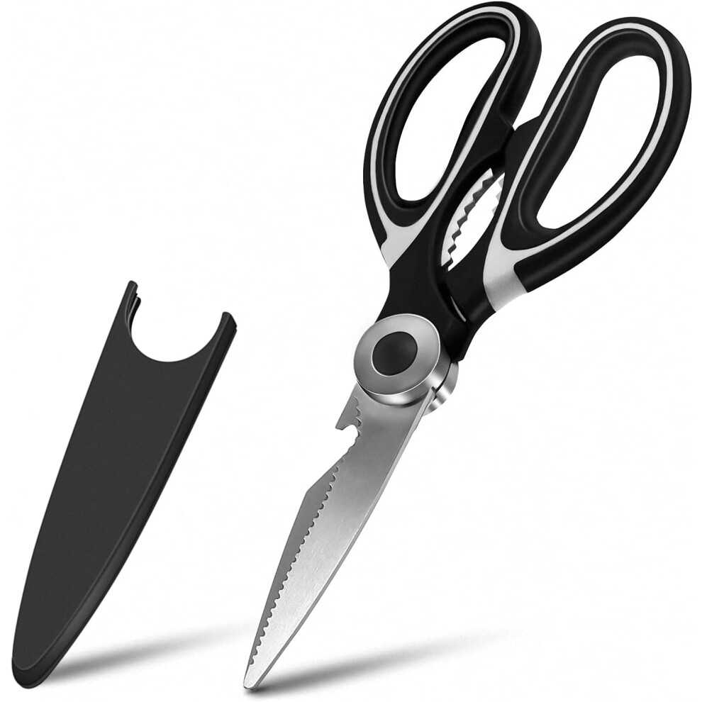 (Black white) Kitchen Shears with Protective Sheath Kitchen Meat Scissors, Food Scissors for Chicken, Poultry, Fish, Herbs, Black White-image-OPC-PGGQPDK-NEW