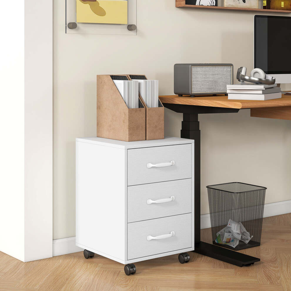 Homcom File Cabinet With 3 Drawers, Under Desk Mobile Filing Cabinet White