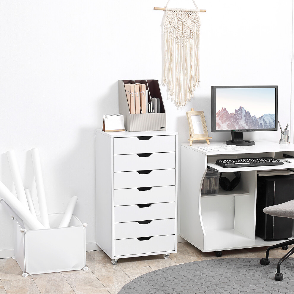 Vinsetto Mobile Filing Cabinet, 7-Drawer File Cabinet With Wheels, White