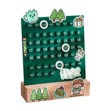 (As show, One size) Desk Date Planner Integrated Molding Ring Table Calendar Ornaments for DIY Home Stationer Decoration Birch and ABS Green