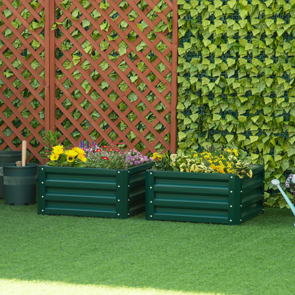 Outsunny Green Set Of 2 Raised Garden Bed Galvanised Planter Box, - Image 8