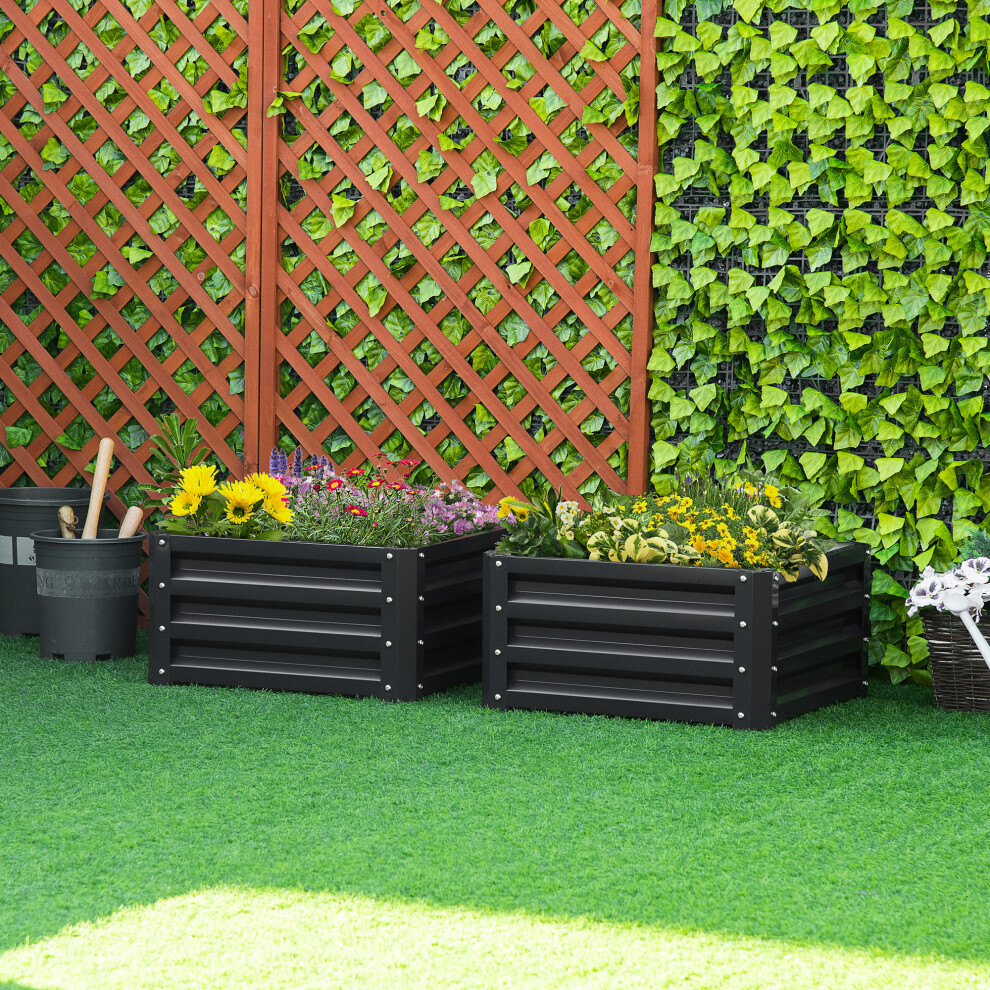 Outsunny Unisex Grey Set Of 2 Raised Garden Bed Galvanised Planter Box Easy Setup In - Image 7