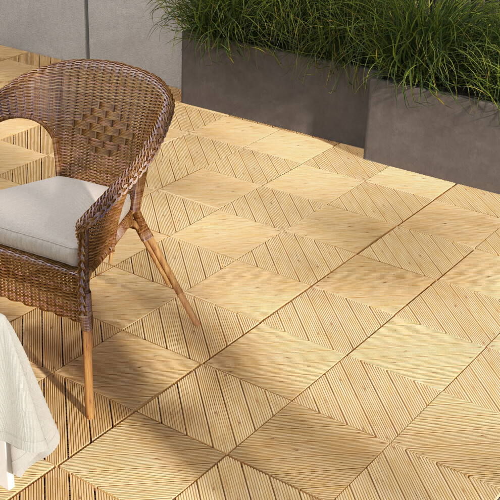Outsunny 9 Pcs Interlocking Flooring Tiles for Patio, Balcony, Hot Tub, Yellow