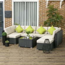 Outsunny 8 Pieces Patio Rattan Sofa Set Outdoor Garden Furniture Set Black