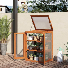 Outsunny 3-Tier Wooden Greenhouse Cold Frame Grow House with Fir Wood & Polycarbonate, 2 Front Doors, 58x44x78 cm