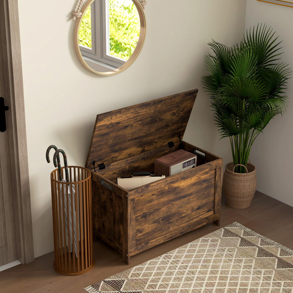 HOMCOM Storage Chest with 2 Safety Hinges, Storage Bench for Living Room