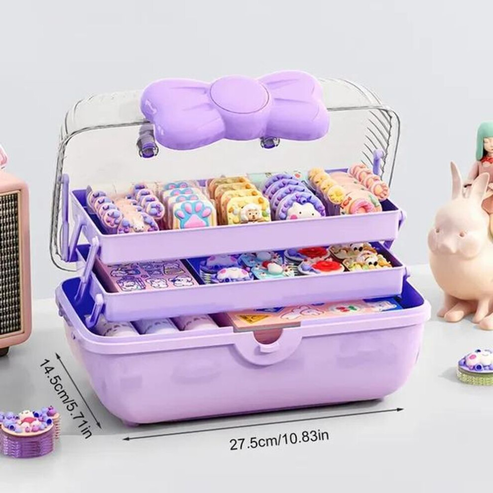 (purple) Hair Accessory Storage Box, Headband Necklace, Guka Large Capacity Household Transparent Cover, Layered Desktop, Children&apos;s Hair Accessory Storag