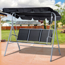 Outsunny 3-Seater Metal Swing Chair with Canopy - Garden Hammock Bench, Black (84A-059BK)