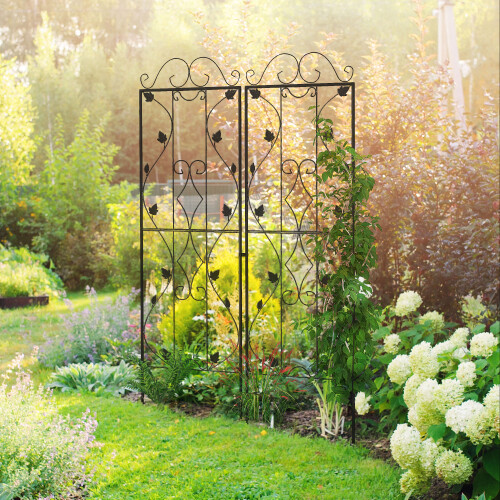 Outsunny Set of 2 Metal Trellis for Climbing Plants, Leaf Design, 50 x 181cm