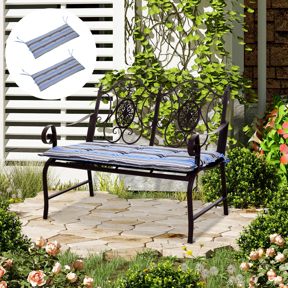Outsunny 2 Pieces Replacement Cushions for Garden Bench, with Strips, Blue