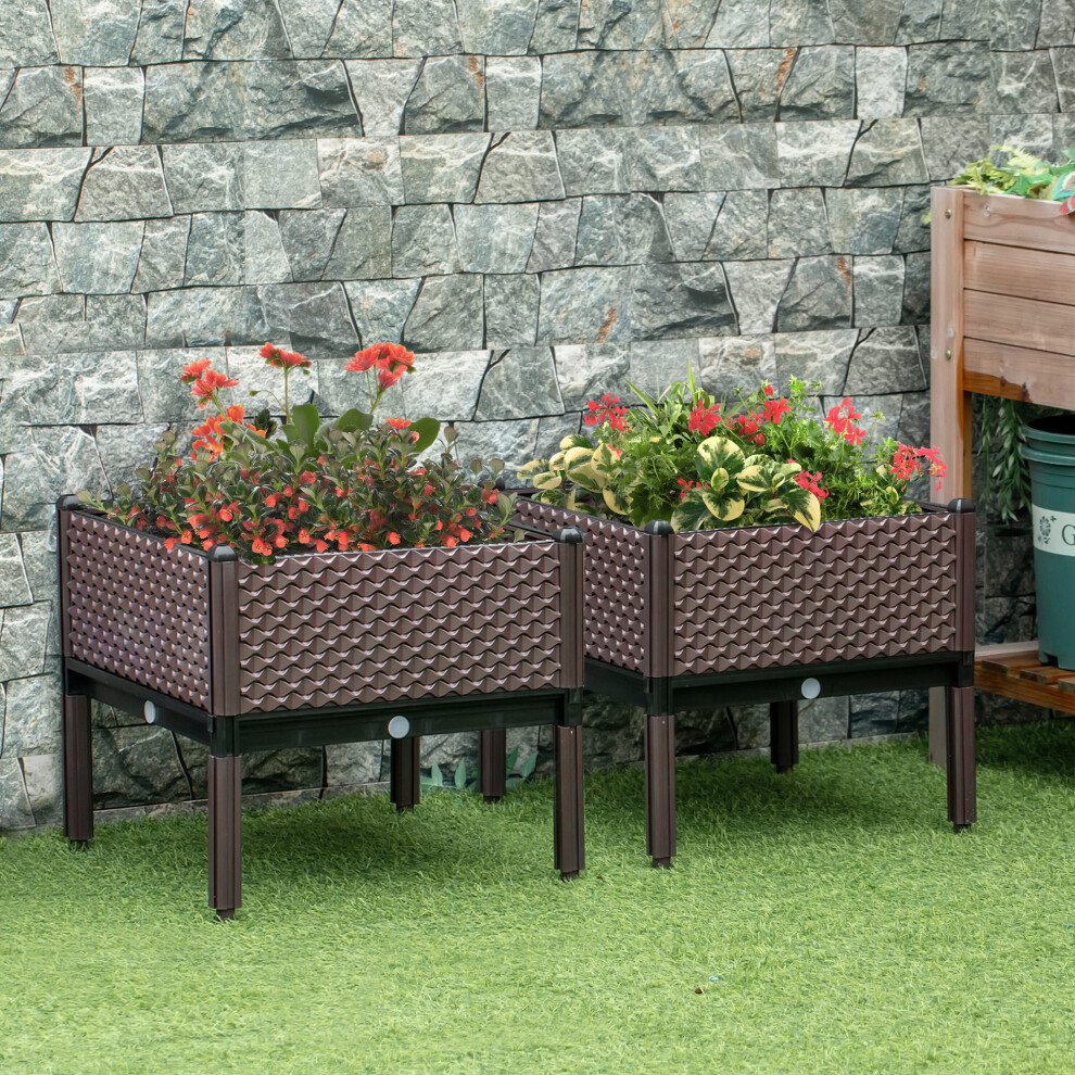 Outsunny Set of 2 Raised Garden Bed Elevated Planter Box for Flower, Vegetables