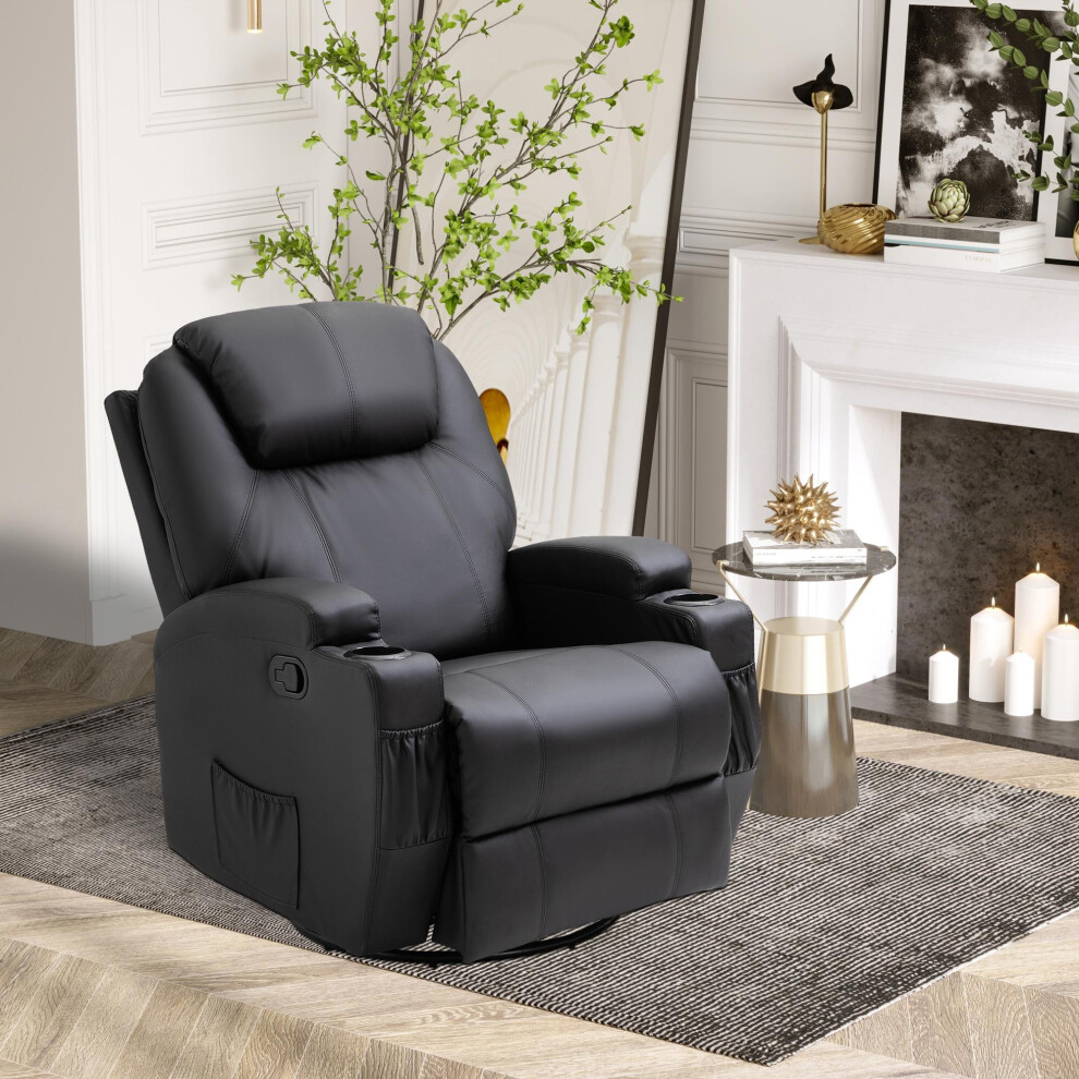 HOMCOM 8-Point Massage Recliner Sofa Rocking Swivel with Remote, Black