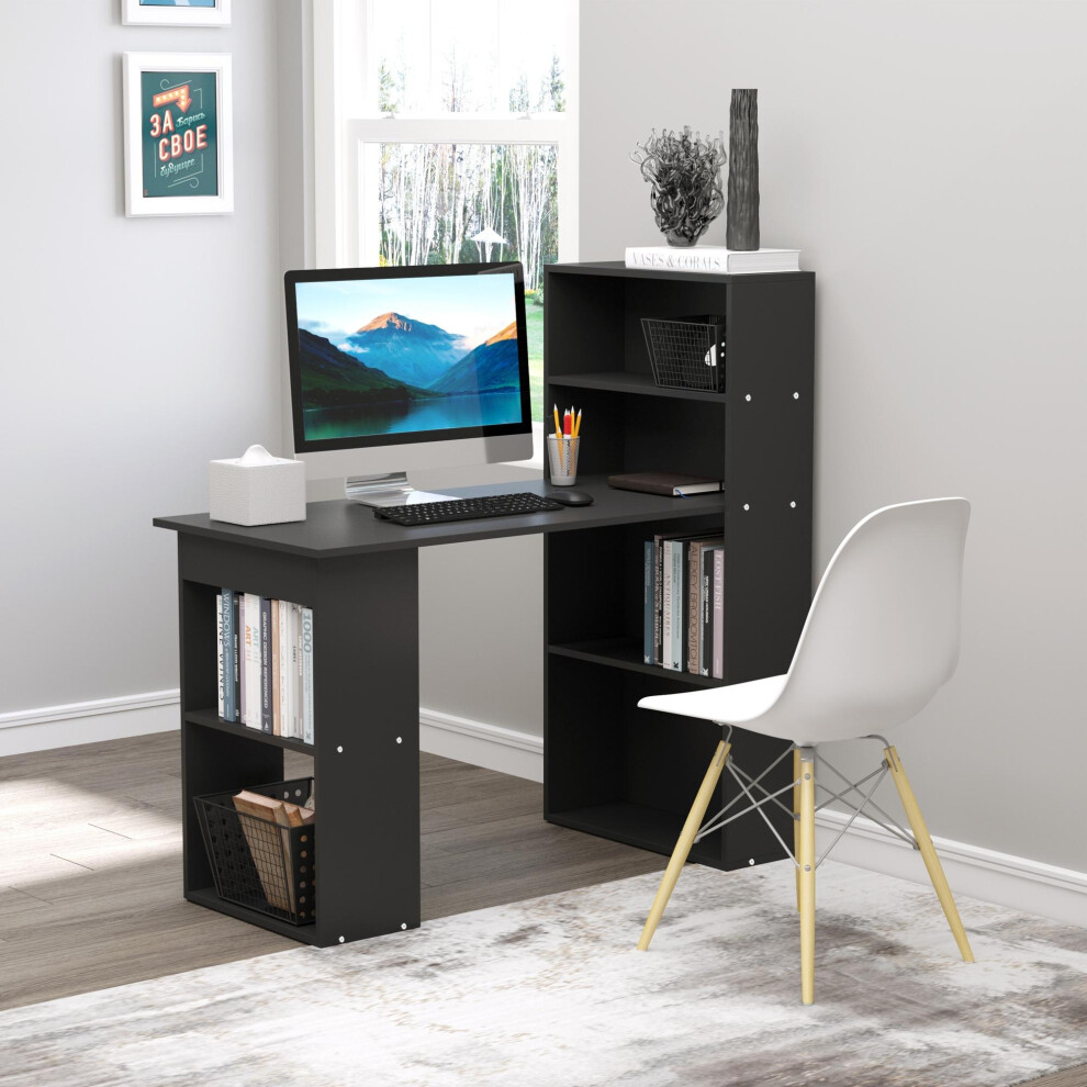 HOMCOM 120cm Computer Desk Bookshelf Writing Table 6 Shelves Black