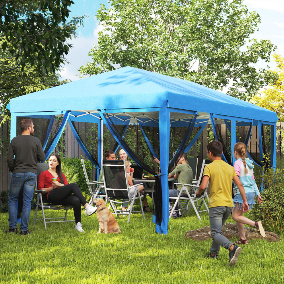 Outsunny 6 x 3(m) Pop Up Party Tent Canopy with 6 Removable Sidewalls Blue