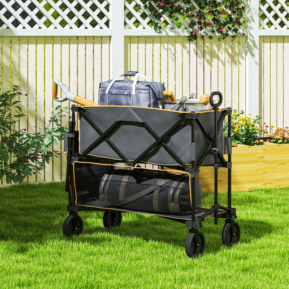 Outsunny Double Decker Folding Trolley Cart on Wheels, 200KG Capacity, Grey