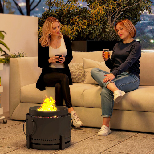 Outsunny Outsunny 37cm Smokeless Wood Burning Firepit Metal Fire Pit, Dark Grey