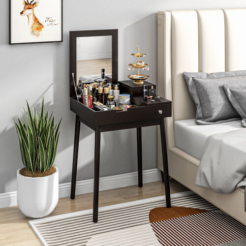 Homcom HOMCOM Dressing Table Vanity Desk Flip-up Mirror 2 Drawers, Black