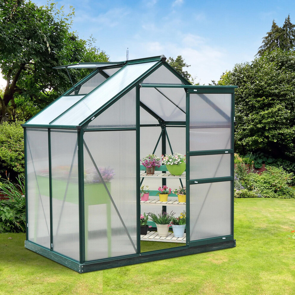 Outsunny 6X4ft Walk-In Polycarbonate Greenhouse Plant Grow Galvanized Aluminium